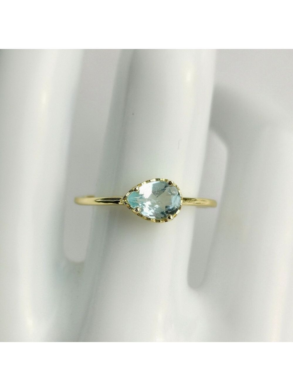 Pearl cut Sky Blue Topaz Ring 14k Gold on Sterling Silver 🆕